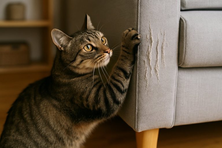chat fait ses griffes sur meuble