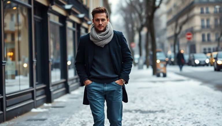 homme qui porte un jean baggy en hiver