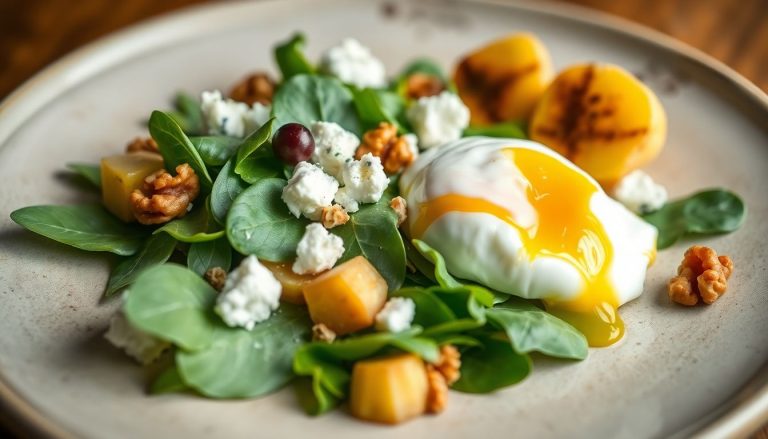 Salade de mâche aux pommes de terre rissolées : l'accord parfait entre bleu, noix et œuf poché