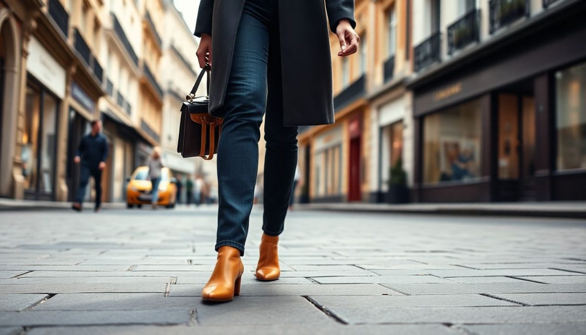 une femme avec des chaussures couleur camel