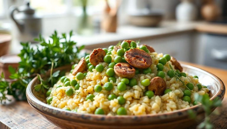 Risotto printanier aux petits pois, poireau et champignons : la recette qui sent bon le renouveau