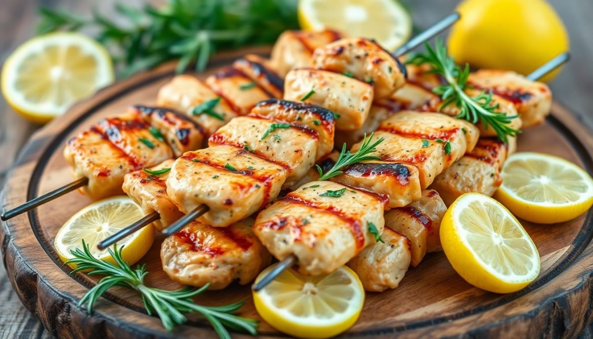 Brochettes de poulet marinées au citron et aux herbes