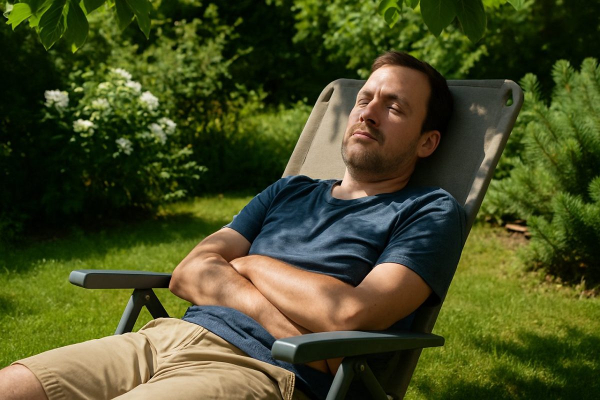 faire la siete dans le jardin à l'ombre dans une chaise longue de jardin